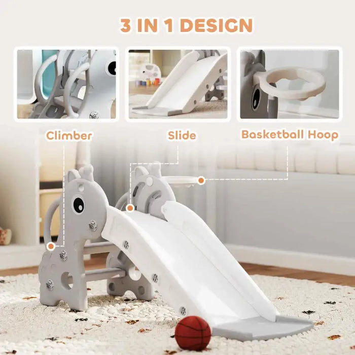 Giraffe Kids Slide – Grey | Toddler Slide with Basketball Hoop - Indoor Play Climber AIYAPLAY - Little and Giant Explorers AIYAPLAY