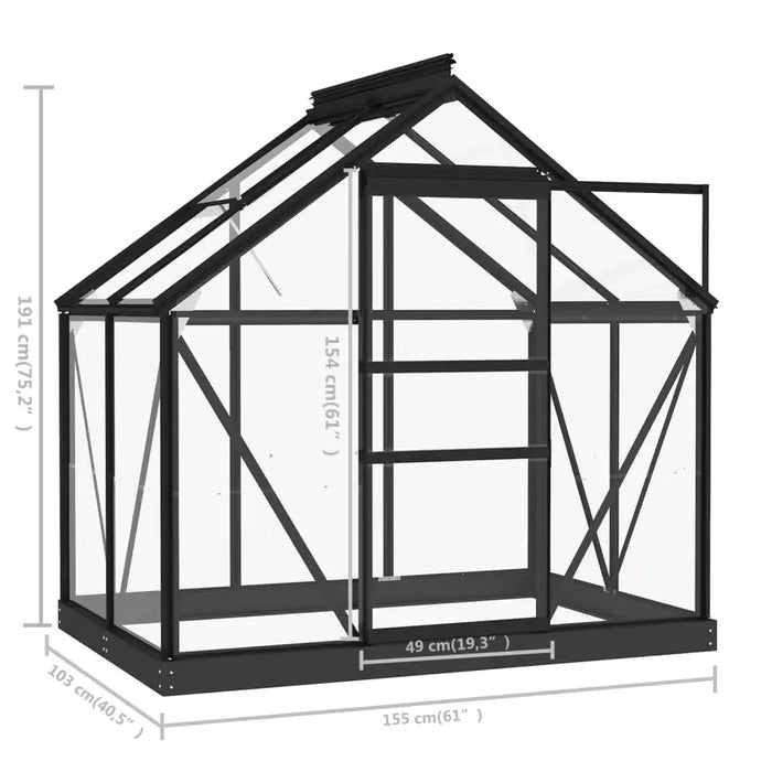 Glass Greenhouse – 155x103x191cm | Anthracite Aluminium and Steel Frame with 3mm Glass Panels VIDAXL - Little and Giant Explorers vidaXL