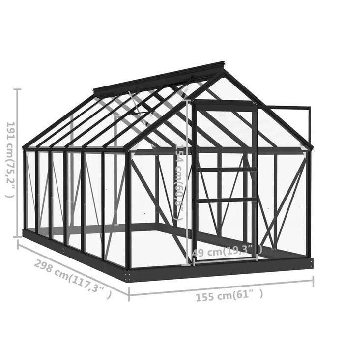 Glass Greenhouse – 155x298x191cm | Anthracite Aluminium and Steel Frame with 3mm Glass Panels VIDAXL - Little and Giant Explorers vidaXL