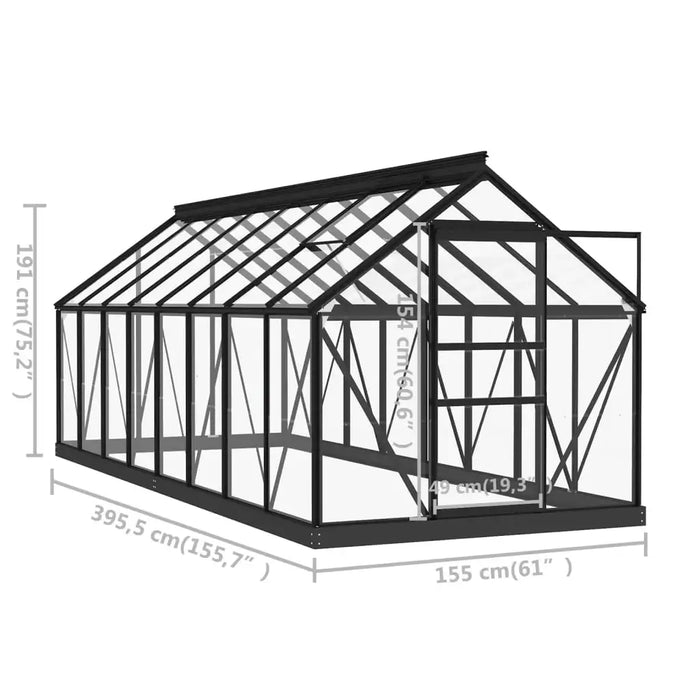 Glass Greenhouse – 155x395.5x191cm | Anthracite Aluminium and Steel Frame with 3mm Glass Panels VIDAXL - Little and Giant Explorers vidaXL