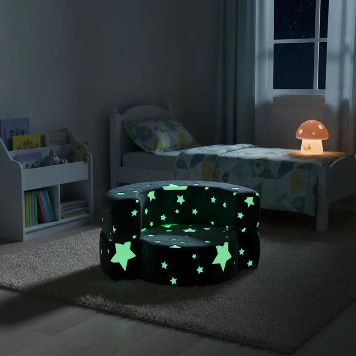 Glow in the Dark Kids 2-in-1 Convertible Sofa - Grey Star Design | Toddler Couch COSTWAY - Little and Giant Explorers