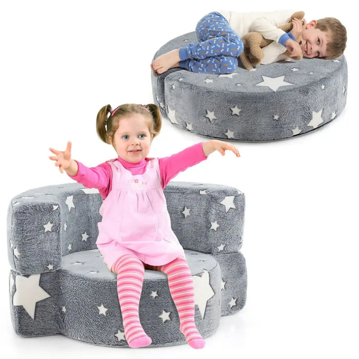 Glow in the Dark Kids 2-in-1 Convertible Sofa - Grey Star Design | Toddler Couch COSTWAY - Little and Giant Explorers