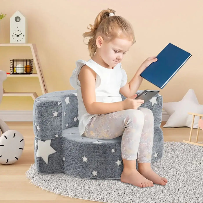 Glow in the Dark Kids 2-in-1 Convertible Sofa - Grey Star Design | Toddler Couch COSTWAY - Little and Giant Explorers