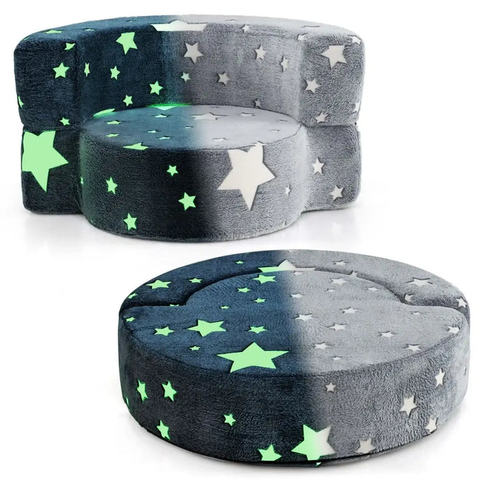 Glow in the Dark Kids 2-in-1 Convertible Sofa - Grey Star Design | Toddler Couch COSTWAY - Little and Giant Explorers