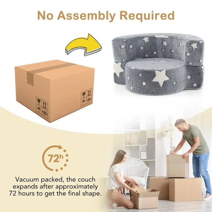 Glow in the Dark Kids 2-in-1 Convertible Sofa - Grey Star Design | Toddler Couch COSTWAY - Little and Giant Explorers