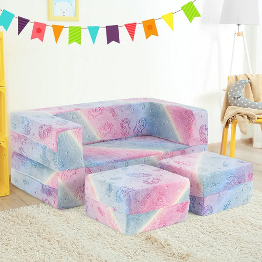 Glow-in-the-Dark Modular Kids Play Couch in Pink and Grey - Little and Giant Explorers Costway