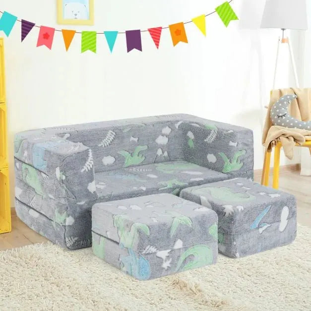 Glow-in-the-Dark Modular Kids Play Couch in Pink and Grey - Little and Giant Explorers Costway