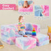 Glow-in-the-Dark Modular Kids Play Couch in Pink and Grey - Little and Giant Explorers Costway