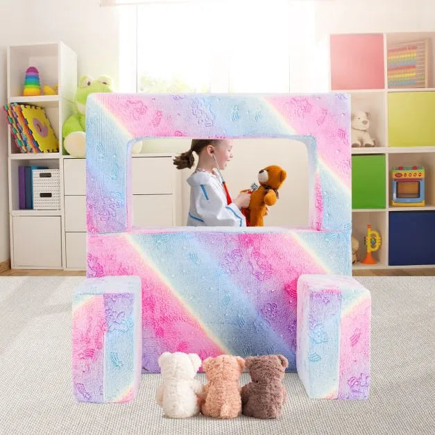 Glow-in-the-Dark Modular Kids Play Couch in Pink and Grey - Little and Giant Explorers Costway