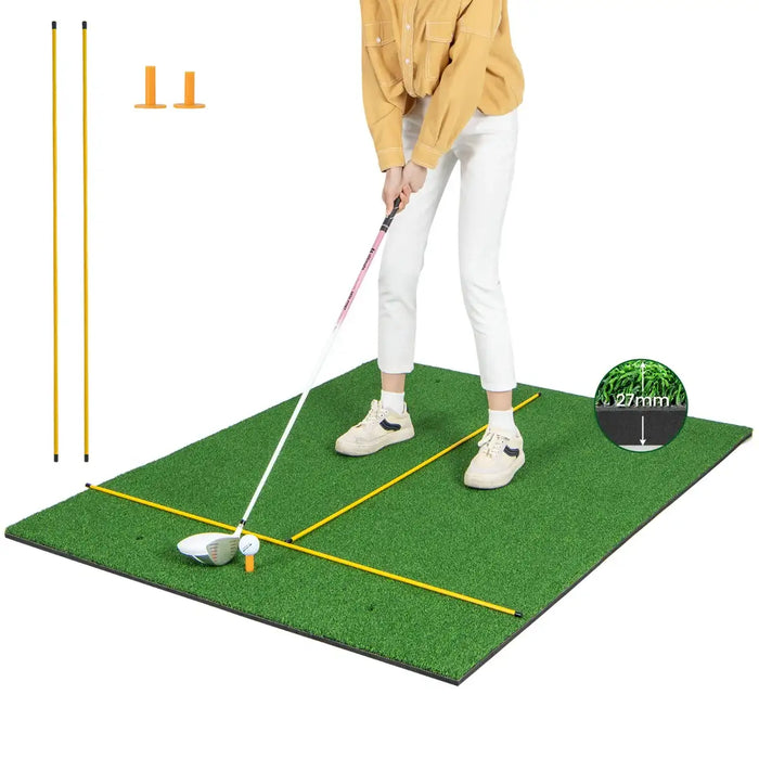 Golf Hitting Mat with Alignment Sticks - 27mm | 6 Tee Holes for Left and Right-Handed Practice COSTWAY - Little and Giant Explorers Costway