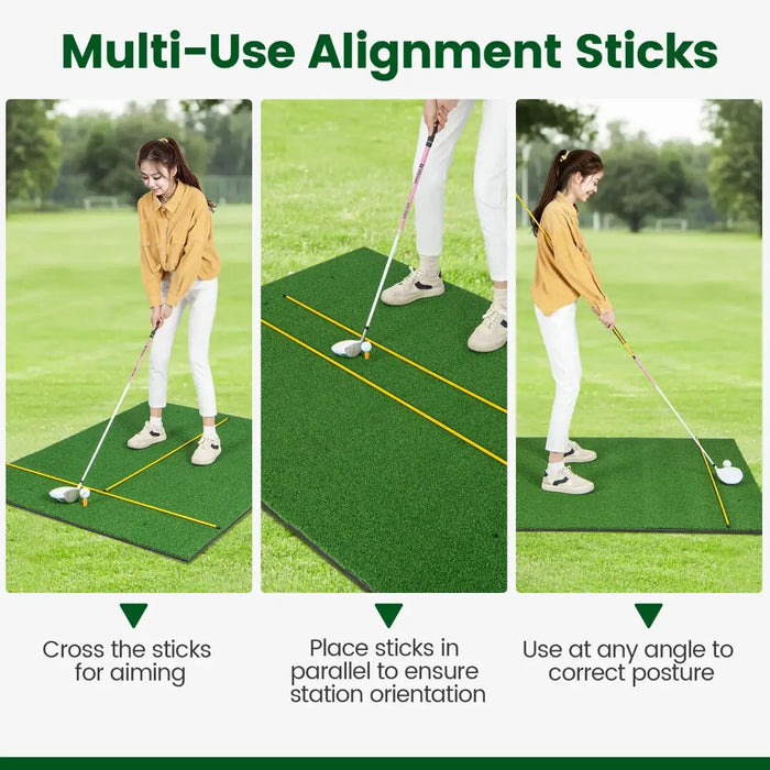 Golf Hitting Mat with Alignment Sticks - 27mm | 6 Tee Holes for Left and Right-Handed Practice COSTWAY - Little and Giant Explorers Costway