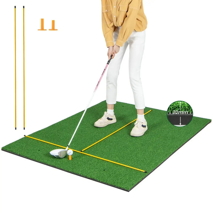 Golf Hitting Mat with Alignment Sticks - 32mm | 6 Tee Holes for Left and Right-Handed Practice COSTWAY - Little and Giant Explorers Costway