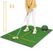 Golf Hitting Mat with Alignment Sticks - 32mm | 6 Tee Holes for Left and Right-Handed Practice COSTWAY - Little and Giant Explorers Costway