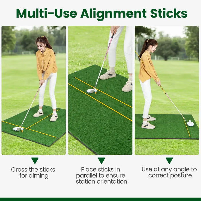 Golf Hitting Mat with Alignment Sticks - 32mm | 6 Tee Holes for Left and Right-Handed Practice COSTWAY - Little and Giant Explorers Costway