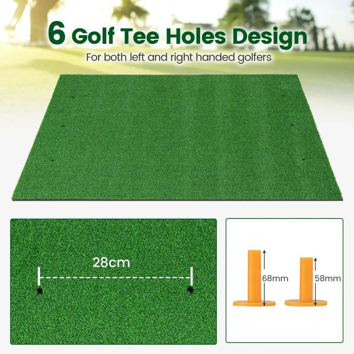 Golf Hitting Mat with Alignment Sticks - 32mm | 6 Tee Holes for Left and Right-Handed Practice COSTWAY - Little and Giant Explorers Costway