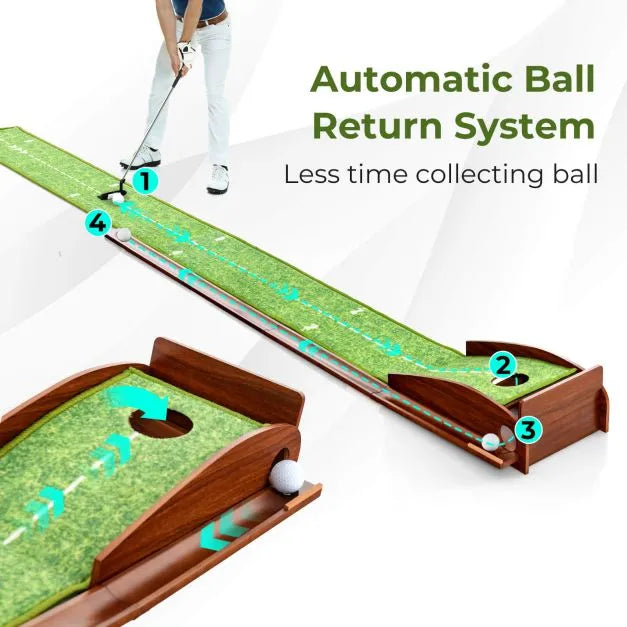 Golf Putting Mat with Auto Ball Return and 3 Balls - Little and Giant Explorers Costway