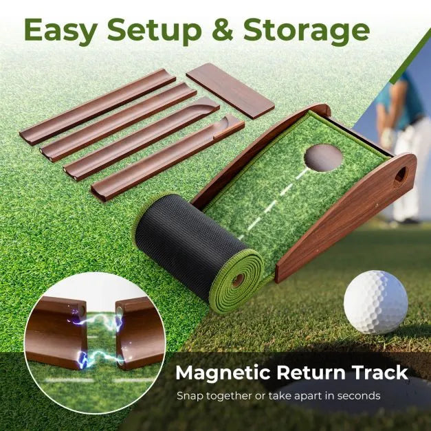 Golf Putting Mat with Auto Ball Return and 3 Balls - Little and Giant Explorers Costway