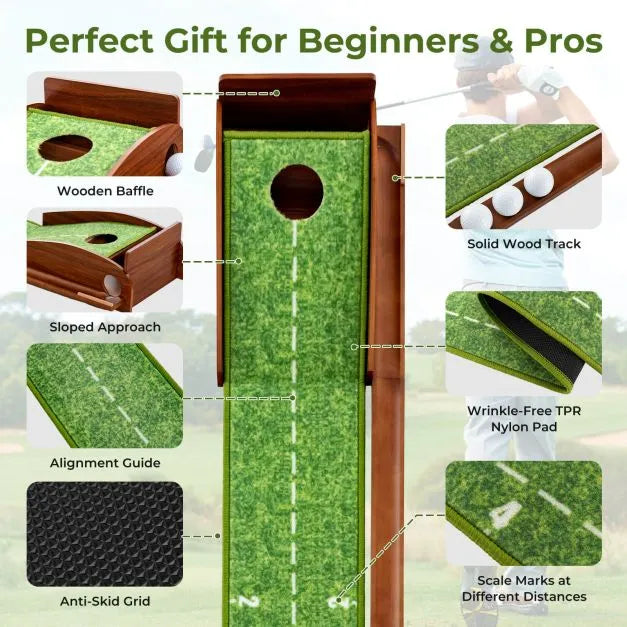 Golf Putting Mat with Auto Ball Return and 3 Balls - Little and Giant Explorers Costway