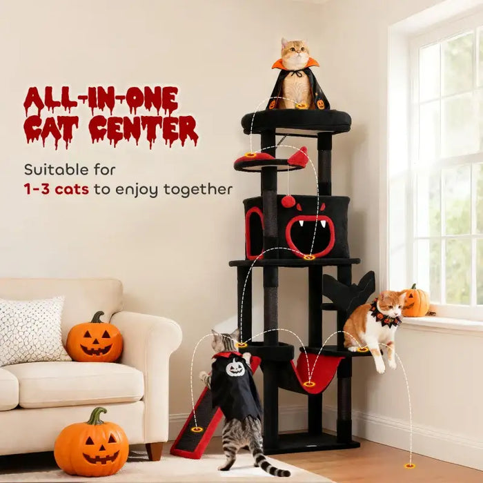 Gothic Cat Tree – Multi-Level Halloween Cat Tower | Coffin Bed and Hammock PAWHUT - Little and Giant Explorers PawHut