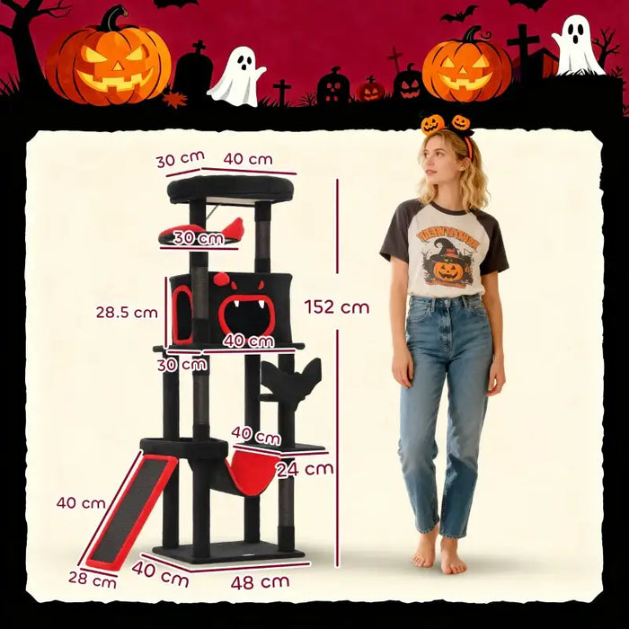 Gothic Cat Tree – Multi-Level Halloween Cat Tower | Coffin Bed and Hammock PAWHUT - Little and Giant Explorers PawHut