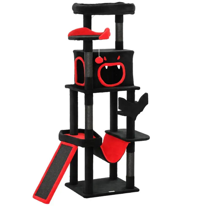 Gothic Cat Tree – Multi-Level Halloween Cat Tower | Coffin Bed and Hammock PAWHUT - Little and Giant Explorers PawHut