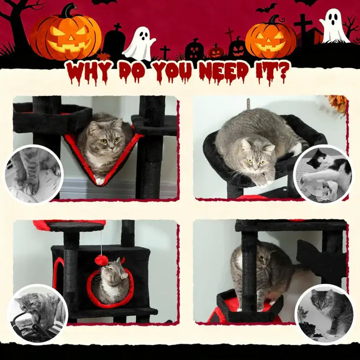 Gothic Cat Tree – Multi-Level Halloween Cat Tower | Coffin Bed and Hammock PAWHUT - Little and Giant Explorers PawHut