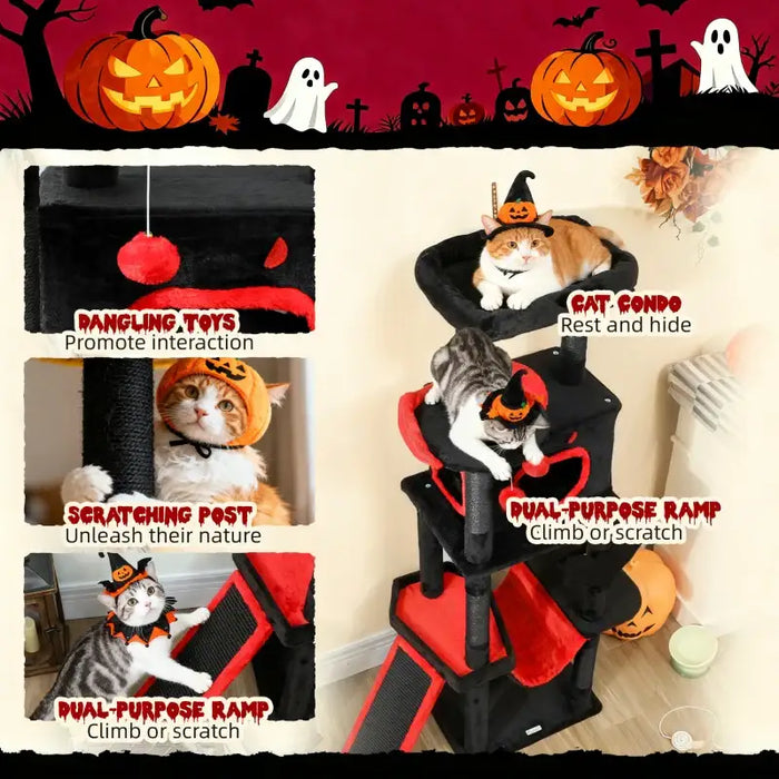 Gothic Cat Tree – Multi-Level Halloween Cat Tower | Coffin Bed and Hammock PAWHUT - Little and Giant Explorers PawHut