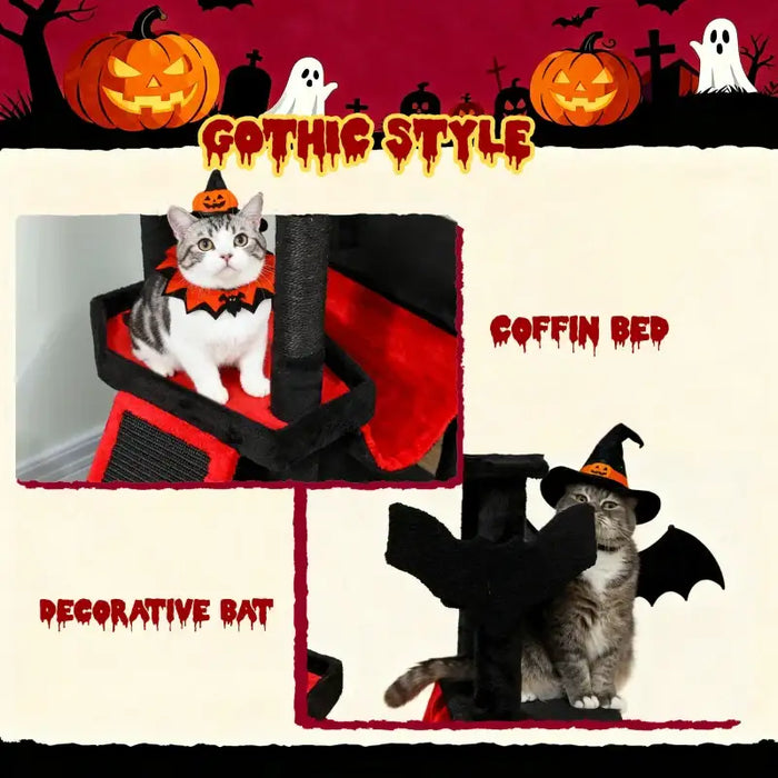 Gothic Cat Tree – Multi-Level Halloween Cat Tower | Coffin Bed and Hammock PAWHUT - Little and Giant Explorers PawHut