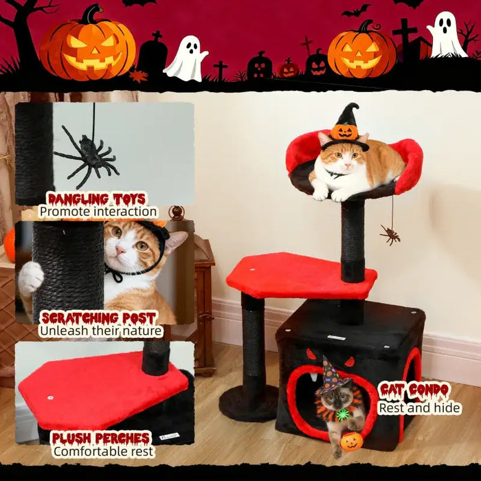 Gothic Cat Tree – Multi-Level Halloween-Themed | Scratching Posts and Hanging Toy PAWHUT - Little and Giant Explorers PawHut