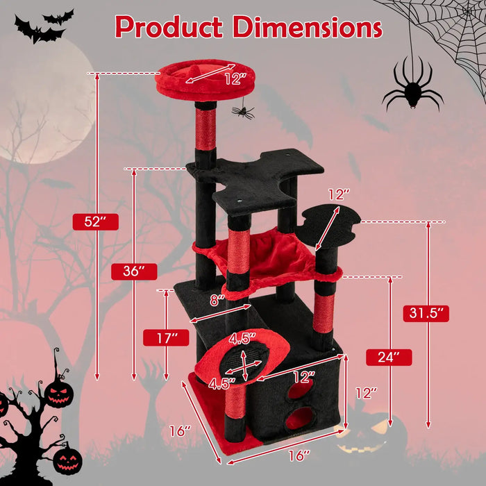 Gothic Cat Tree - Red and Black | Condo, Hammock, Scratching Posts and Toys COSTWAY - Little and Giant Explorers Costway