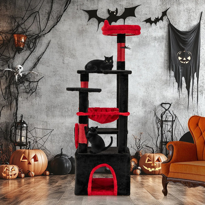 Gothic Cat Tree - Red and Black | Condo, Hammock, Scratching Posts and Toys COSTWAY - Little and Giant Explorers Costway