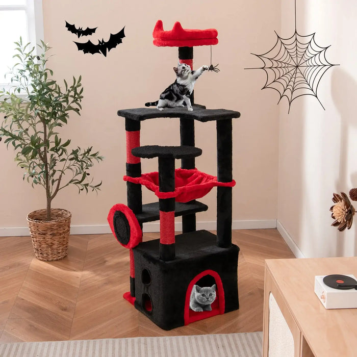 Gothic Cat Tree - Red and Black | Condo, Hammock, Scratching Posts and Toys COSTWAY - Little and Giant Explorers Costway
