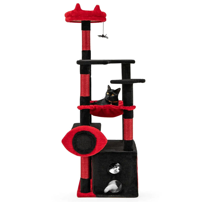 Gothic Cat Tree - Red and Black | Condo, Hammock, Scratching Posts and Toys COSTWAY - Little and Giant Explorers Costway