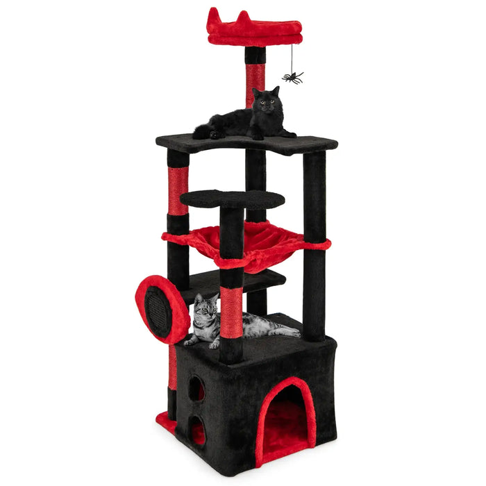 Gothic Cat Tree - Red and Black | Condo, Hammock, Scratching Posts and Toys COSTWAY - Little and Giant Explorers Costway