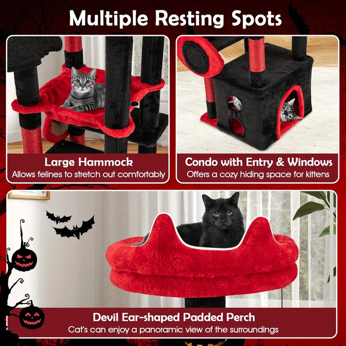 Gothic Cat Tree - Red and Black | Condo, Hammock, Scratching Posts and Toys COSTWAY - Little and Giant Explorers Costway