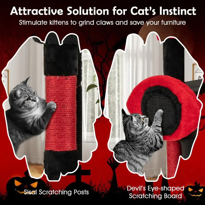 Gothic Cat Tree - Red and Black | Condo, Hammock, Scratching Posts and Toys COSTWAY - Little and Giant Explorers Costway