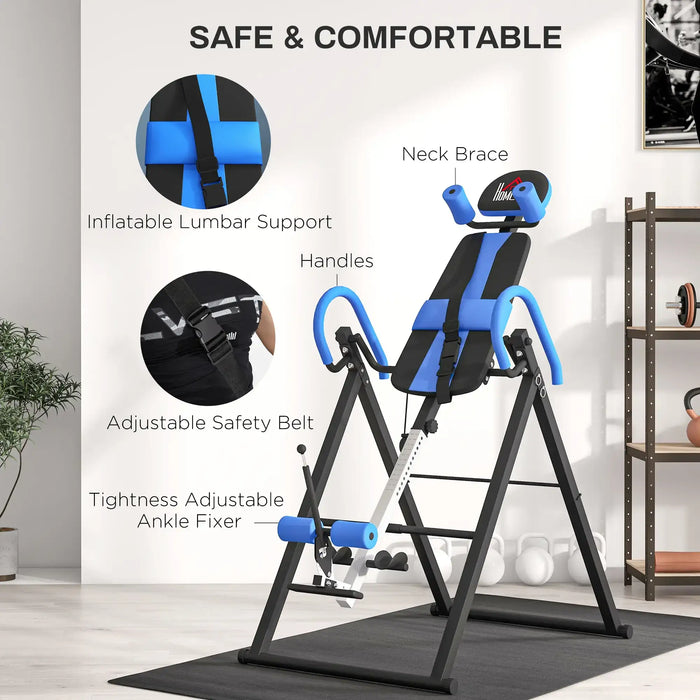 Gravity Inversion Table – Blue | Adjustable Foldable Back Stretch Machine - 0–90° Angle HOMCOM - Little and Giant Explorers