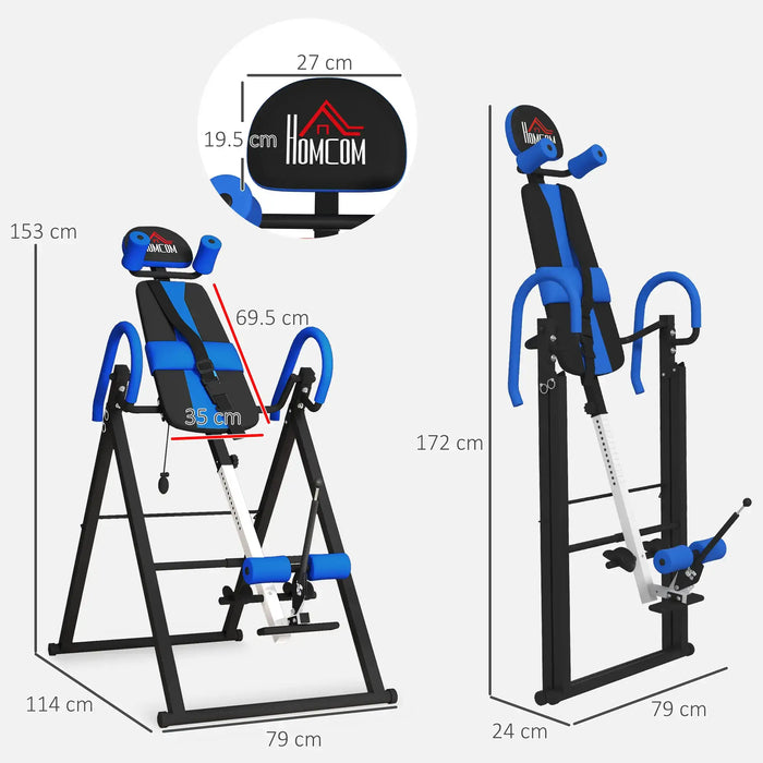 Gravity Inversion Table – Blue | Adjustable Foldable Back Stretch Machine - 0–90° Angle HOMCOM - Little and Giant Explorers