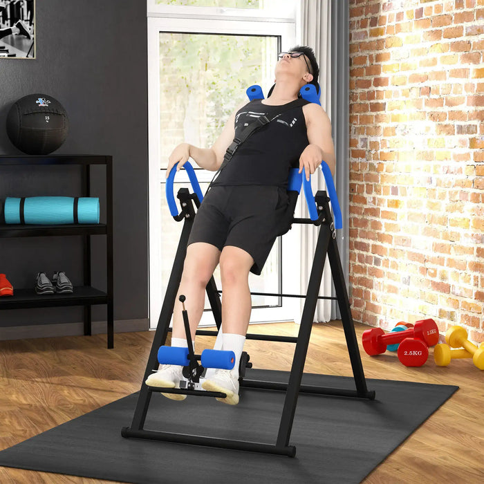 Gravity Inversion Table – Blue | Adjustable Foldable Back Stretch Machine - 0–90° Angle HOMCOM - Little and Giant Explorers