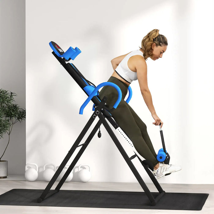 Gravity Inversion Table – Blue | Adjustable Foldable Back Stretch Machine - 0–90° Angle HOMCOM - Little and Giant Explorers