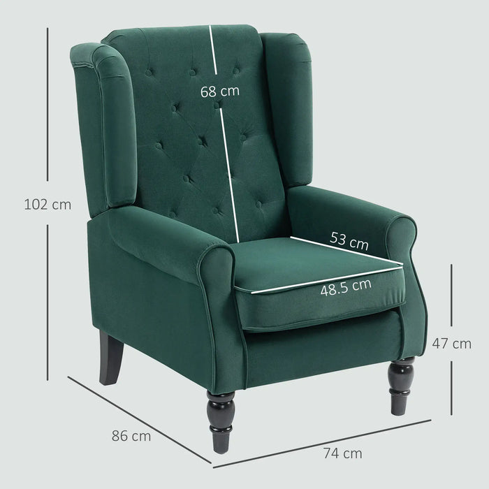 Green Velvet Wingback Chair | Retro Vintage Design - Pocket Spring Comfort HOMCOM - Little and Giant Explorers