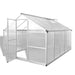 Walk-in greenhouse with double-walled polycarbonate panels and aluminum frame on white background