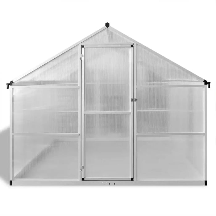 Walk-in greenhouse with double-walled polycarbonate panels and aluminium frame