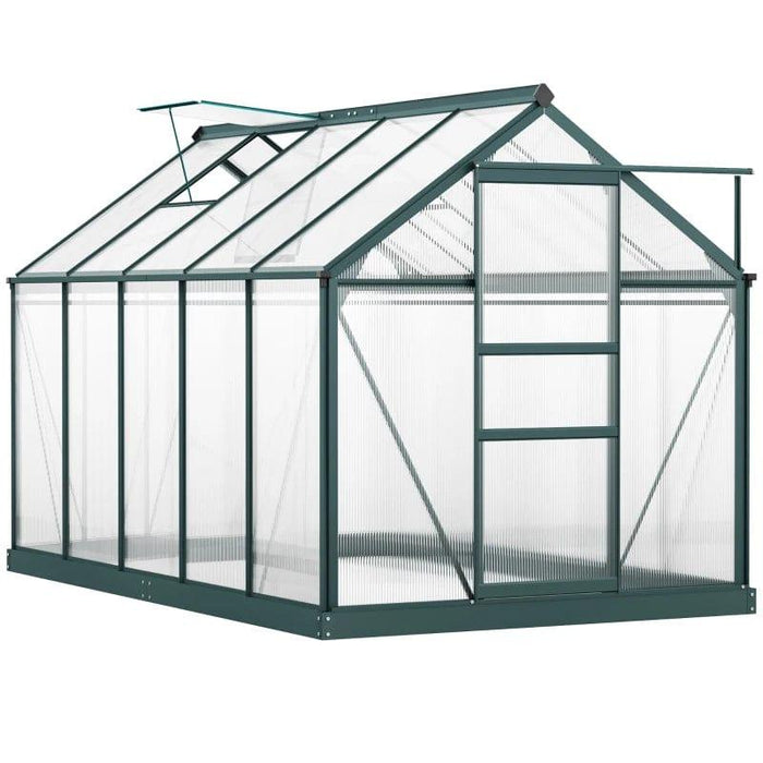 6 x 10ft Greenhouse with Slide Door, Window, Aluminium Frame and Foundation in Dark Green - Little and Giant Explorers Outsunny