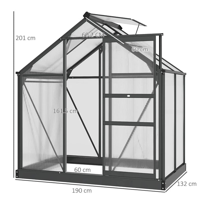 Greenhouse with Aluminium Frame and Foundation in Grey (200 x 190 x 132cm) - Little and Giant Explorers Outsunny