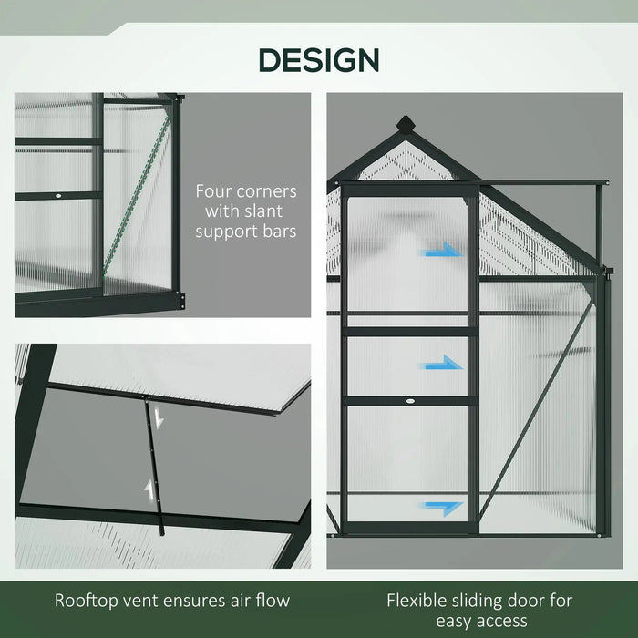 Greenhouse with Aluminium Frame and Foundation in Grey (200 x 190 x 132cm) - Little and Giant Explorers Outsunny