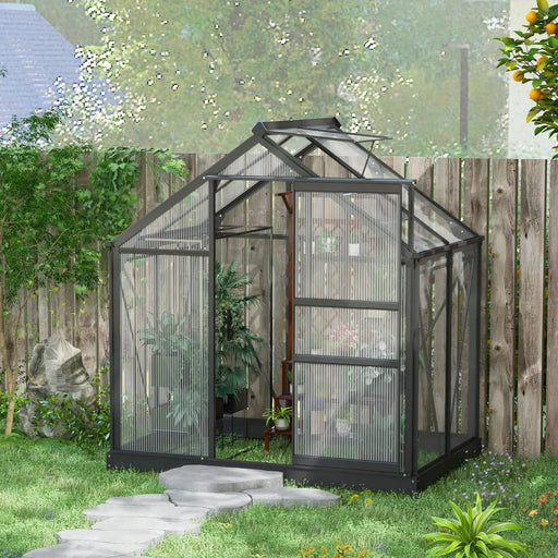 Greenhouse with Aluminium Frame and Foundation in Grey (200 x 190 x 132cm) - Little and Giant Explorers Outsunny