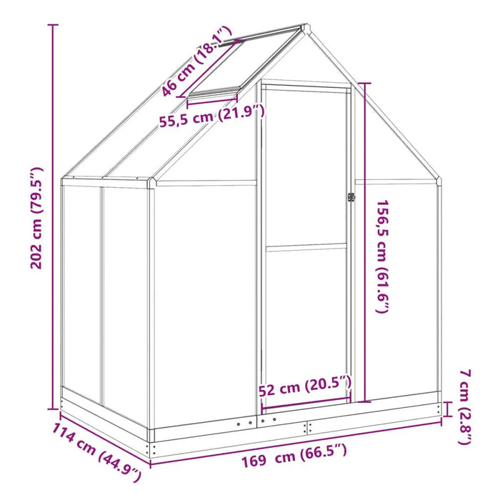 Greenhouse with Base Frame in Anthracite (169 x 114 x 202cm) - Little and Giant Explorers vidaXL