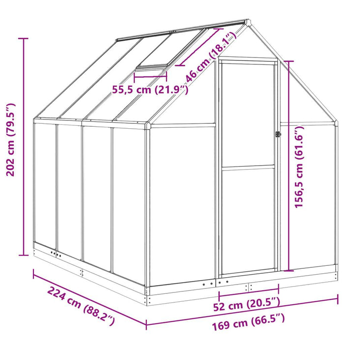 Greenhouse with Base Frame in Anthracite (224 x 169 x 202cm) - Little and Giant Explorers vidaXL