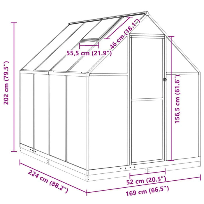 Greenhouse with Base Frame in Anthracite (224 x 169 x 202cm) - Little and Giant Explorers vidaXL